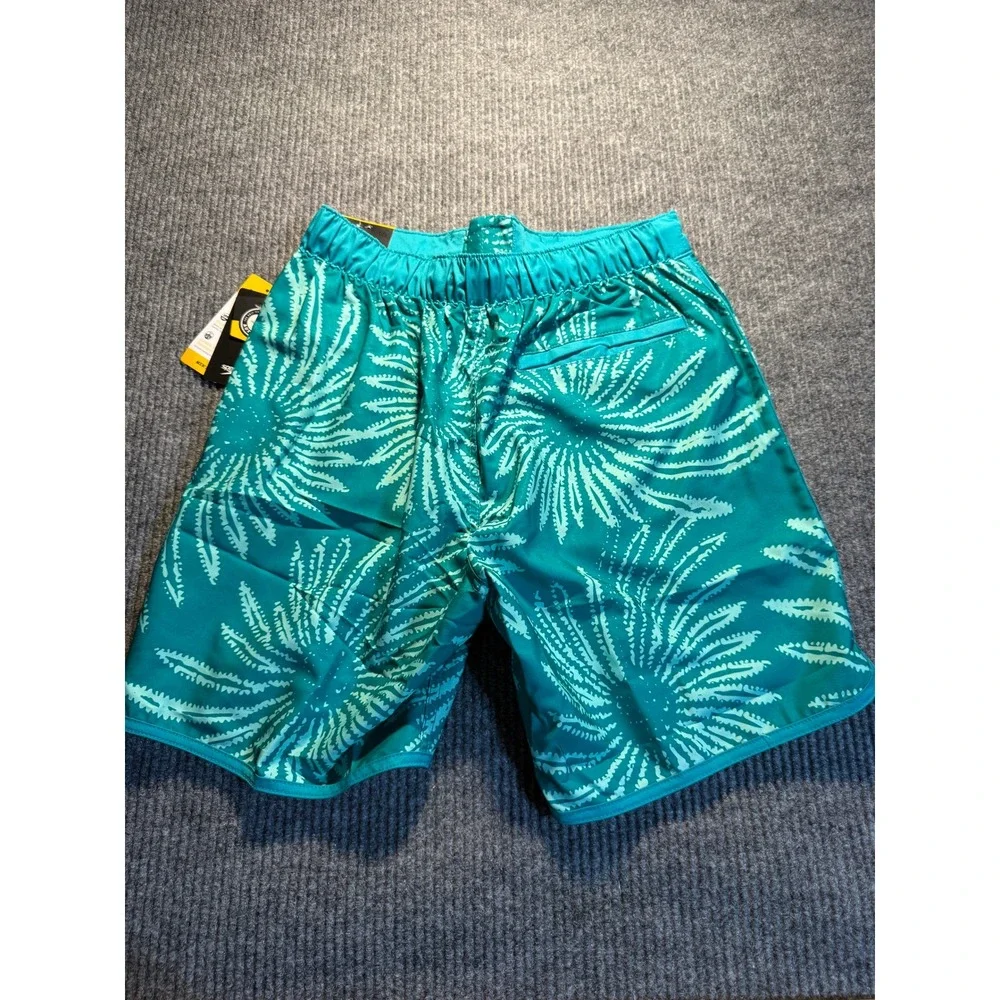 Speedo Mens Board Shorts Teal Green Tropical Print UPF 50+ Swim Trunks Small 18